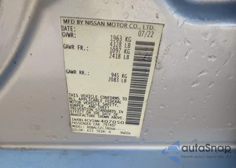 2022 Nissan Altima Sr Fwd z USA, uszkodzony, nr VIN 1N4BL4CV1NN407050